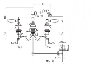 Смеситель для биде на три отверстия, хром Cezares FIRST-BBS2-01-Bi